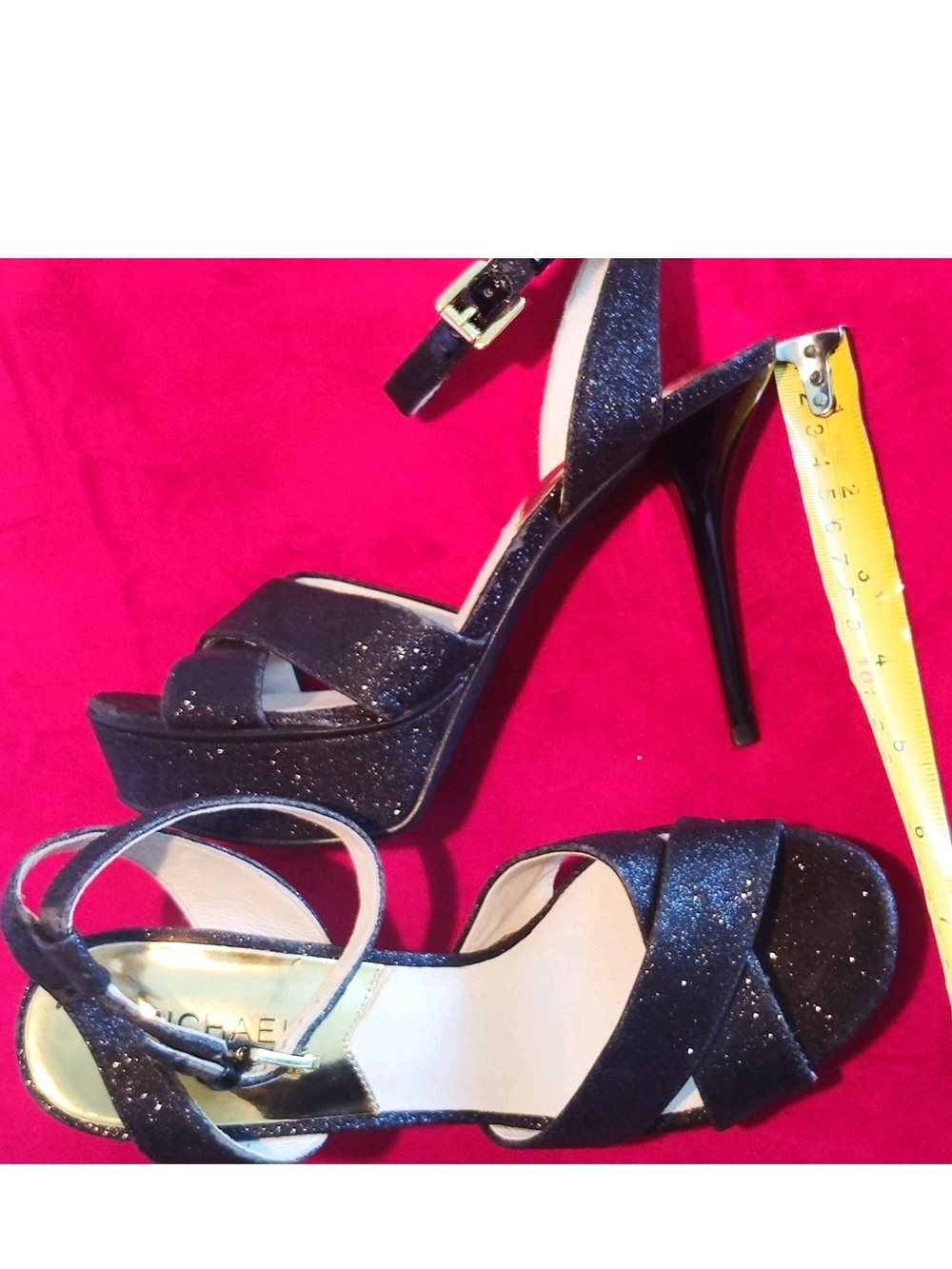 Michael Kors Wpmens Black Glitter Gideon Platform Stiletto Sandals Size 7.5M... - Picture 6 of 11